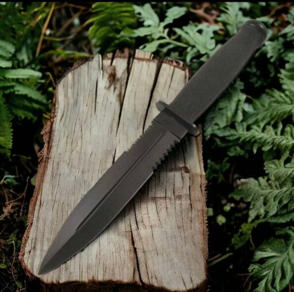 USA MT-225 11.5" Fixed Blade Knife – Black, Full Tang, Partially Serrated with Sheath