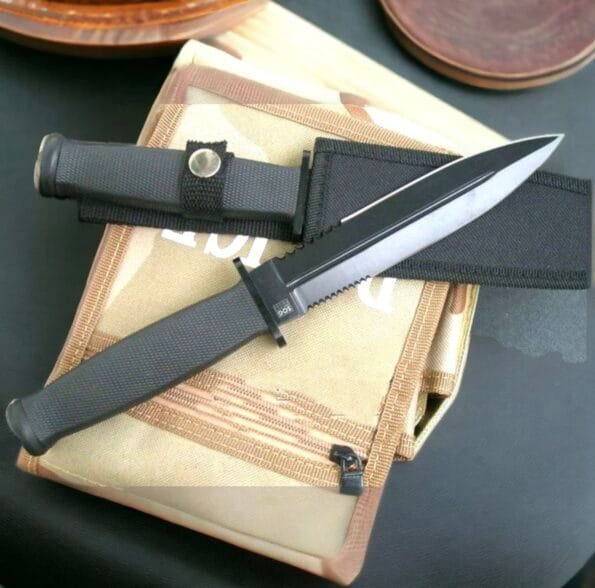 USA MT-225 11.5" Fixed Blade Knife – Black, Full Tang, Partially Serrated with Sheath - Image 3