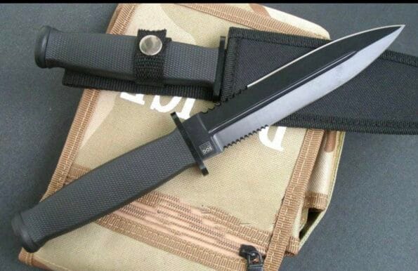 USA MT-225 11.5" Fixed Blade Knife – Black, Full Tang, Partially Serrated with Sheath - Image 4