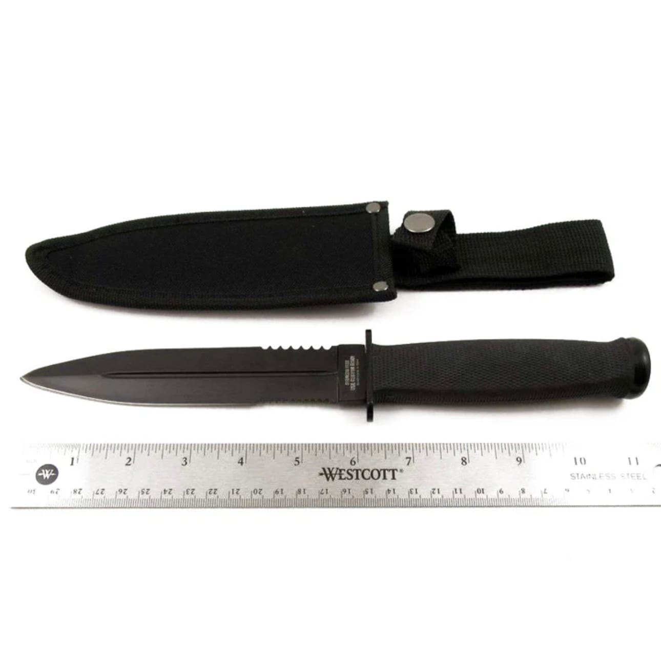 USA MT-225 11.5" Fixed Blade Knife – Black, Full Tang, Partially Serrated with Sheath - Image 5