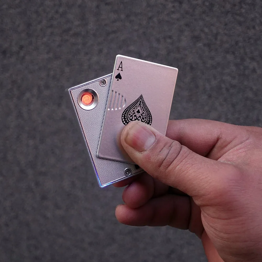 Poker Ace Rechargeable Electronic Lighter – Windproof Zinc Alloy Flip Ignition - Image 4